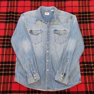 Levi's Western Denim Jean Shirt with Pearl Snaps Large